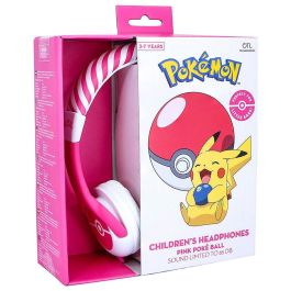 OTL Technologies Auriculares Infantiles Pokemon Pokeball Pink con Volumen Limitado 85dB y Conector Jack 3.5mm para Niños 3-7 Años