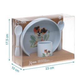 KioKids Vajilla de Silicona con Ventosa para Bebé Lovely Friends, Plato, Vaso y Cubiertos, Kit BLW, Azul, +6 Meses, 100% Grado Alimenticio, Lavavajillas, Microondas