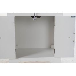 DKD Home Decor Mesita de Noche Oriental Blanca/Plateada 34x66x45 cm Abeto y MDF con 1 Cajón y 2 Puertas Colección Honami