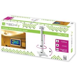 Techly Soporte de Techo Profesional para Proyector ICA-PM 104MW, 15 kg, Ajustable 50-77 cm, Blanco