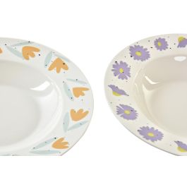 DKD Home Decor Plato Urban Multicolor Blanco Porcelana 21.5 x 3.5 x 21.5 cm (12 Unidades)