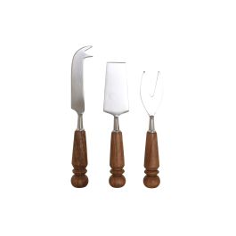 DKD Home Decor Cuchillo para Queso Plateado Natural Inox/Acacia, Set de 3 Piezas, 1.5 x 18.5 x 2.75 cm