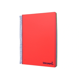Liderpapel Cuaderno Espiral A4 Plástico 120 Hojas 90gr Cuadro 5mm Rojo