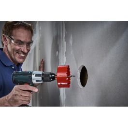 Wolfcraft Sierra de corona bimetal Ø127 mm, prof. 40mm, vástago hexagonal Ø9,5mm para madera, plásticos y obra en seco