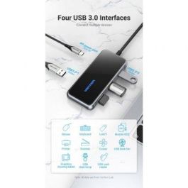 Vention TFDHB Hub USB-C Estación Acoplamiento 5 en 1, 4 Puertos USB 3.0 (5Gbps), 1x USB-C PD 87W Carga Rápida, Gris
