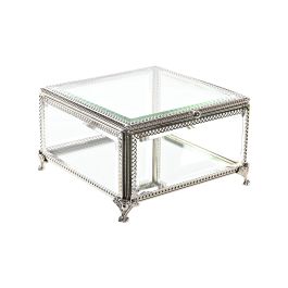 DKD Home Decor Joyero Tradicional Cristal Plateado Transparente Metal 16 x 10 x 16 cm Brillante
