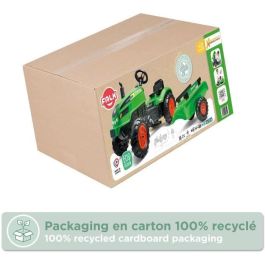 Falk X-Tractor - Tractor de pedal verde con capó de apertura, incluye remolque para cargar y transportar, ideal para niños de 2 a 5 años.