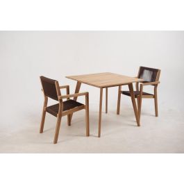 DKD Home Decor Set de 5 Mesas Terraza y Jardín Marrón Teca y Cuerda 90 x 75 x 90 cm