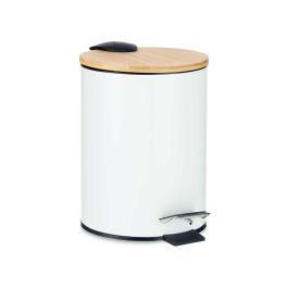 Berilo Papelera de Metal con Tapa de Bambú 3L Blanca - Cubo de Basura 22.5 x 23.5 x 17 cm (4 Unidades)