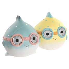 DKD Home Decor Figura Pez Cerámica LED Azul Amarillo 13.5 x 11 x 11 cm (4 Unidades)