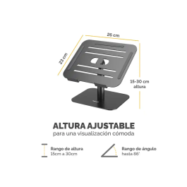 Fellowes Soporte para Portátil Aluminia Negro, Peana Ergonómica Ajustable, 280x245x65 mm