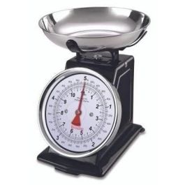 Terraillon 14477 Báscula mecánica Retro Deco para cocina, 5 kg con bol de acero inoxidable 1L, dial grande y estructura metálica negra.