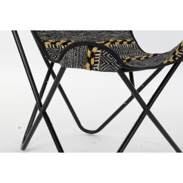DKD Home Decor Sillón Indio Negro Blanco 65 x 90 x 74 cm Algodón Hierro