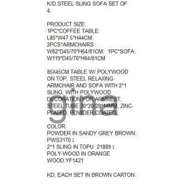 DKD Home Decor Sofá Terraza y Jardín Marrón Gris Oscuro Textilene Acero Polywood 70 x 64 x 119 cm Set 4