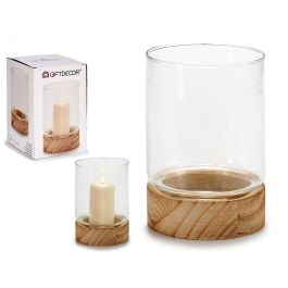 Portavelas de Cristal con Base de Madera, 11.5x16x11.5 cm - Giftdecor (12 Unidades) Precio: 79.98999998. SKU: S3608661