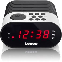 Lenco CR-07 Radio Reloj FM PLL con Pantalla LED, Alarma Dual y Función Snooze, Blanco/Negro