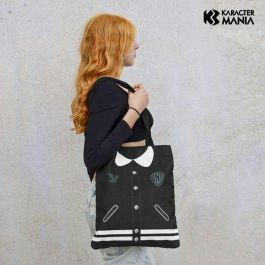 Karactermania Bolsa de la Compra Shopping Miércoles Varsity Algodón Negro 40 x 34 x 1 cm