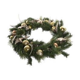 DKD Home Decor Corona de Navidad Moderna LED Verde Dorado Ø60x10 cm, con 50 Luces y Funciona con 3 Pilas AA (Pack de 2)