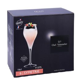 Chef & Sommelier Caja 6 Copas Flauta Krysta Symetrie de Vidrio 16 cL con Relieve | Brillo Excepcional, Apto Lavavajillas