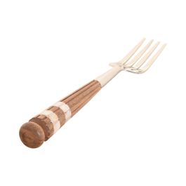 DKD Home Decor Cubertería Moderna de Acero Inoxidable y Madera de Acacia Colores Natural, Blanco y Plateado Set de 16 Piezas