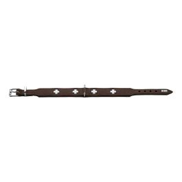 Hunter Collar Swiss Clásico de Cuero Napa Suave, Cruces Ribeteadas, 38-43.5 cm Ancho 3 cm, Marrón-Negro