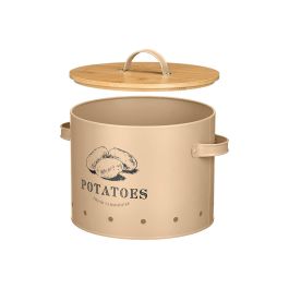 Kinvara Patatero con Tapa de Bambú Beige de Metal y Bambú 22.5x22x22.5 cm (Set de 4)