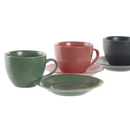 DKD Home Decor Lianfeng 21 Set de 6 Vasos de Café, Gres y Rubberwood, Verde y Rosa, 17 x 35 x 16 cm