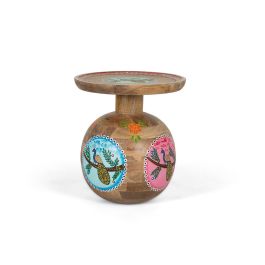 GINER Y COLOMER Mesa Auxiliar Redonda de Madera de Mango Pintada a Mano Estilo Étnico Precio: 290.3879. SKU: B1EL3WKH5R