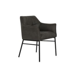 DKD Home Decor Silla Loft Microfibra y Metal, Simil Piel Marrón Oscuro y Negro, 60x60x84 cm, Altura Asiento 52 cm, Desmontable