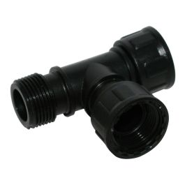 Aqua Control Conexión T para Colector con Rosca Loca de 1 Pulgada. Fabricada en Polietileno con Tratamiento Anti-UV para uso en sistemas aqua center.