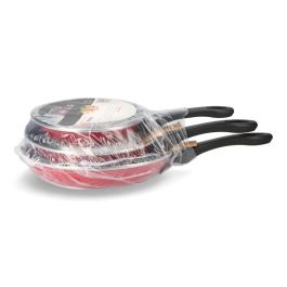 Fagor Set 3 Sartenes Optimax Rojo Mate Ø20 Ø24 Ø28 cm Acero Esmaltado Antiadherente Mango Baquelita Inducción