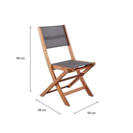 Conjunto de 2 Sillas Plegables de Madera de Acacia FSC y Textilene Gris Conjunto de 2 Sillas Plegables de Madera de Acacia FSC y Textilene Gris