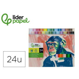 Liderpapel Lápices de Cera Blanda Redonda Caja de 24 Unidades Colores Surtidos