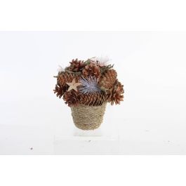 DKD Home Decor Centro de Mesa Decorativo Navidad Alpina, Marrón con Piñas y Hojas, 18x18x18 cm. Set de 2 Unidades para Decoración del Hogar