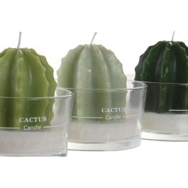 DKD Home Decor Vela Cactus Verde Transparente Cera Parafina y Cristal 10x10x10 cm (12 Unidades)