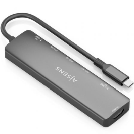 Aisens ASUC-7P025-GR Docking Estación USB-C 7 en 1: HDMI 4K, 3x USB 3.0, USB-C PD 100W, Lector SD/Micro SD, Gris.