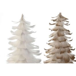 DKD Home Decor Árbol de Navidad Moderno de 46 cm Alto, Decorativo de Pluma y Cartón Dorado Blanco (Pack 2 Unidades)