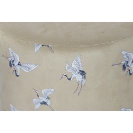 DKD Home Decor Reposapies Oriental con Garzas de Poliéster y Metal Gris, Mostaza y Dorado 32x32x38 cm Pack 2 Unidades