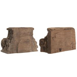 DKD Home Decor Portavelas Indio Teca Tallado Columna Antigua 26 x 30 x 26 cm (2 Unidades)