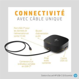 HP USB-C G5 Essential Dock, Base de Conexión Compacta con Cable USB-C, Soporte para Triple Monitor, Conexión Ethernet y Carga de Portátiles