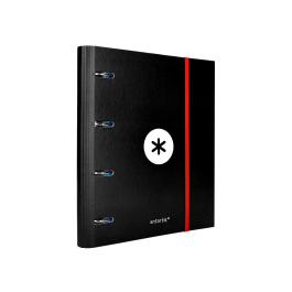 Antartik Carpeta con recambio A4 cuadro 5mm forrada 4 anillas 40mm redondas con solapa color negro