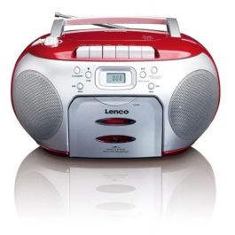 Lenco SCD-420 Reproductor de CD Portátil FM Rojo y Negro - con Altavoces Integrados y Pantalla LCD