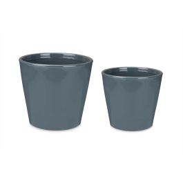 Ibergarden Set de 2 Macetas de Cerámica Cónica, Antracita, 22 cm y 28 cm Ibergarden Set de 2 Macetas de Cerámica Cónica, Antracita, 22 cm y 28 cm