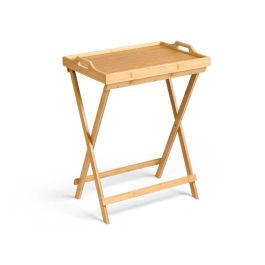 Kinvara Mesa Plegable de Bambú Natural 50x36x64,5 cm - Ideal para Espacios Reducidos (4 Unidades)
