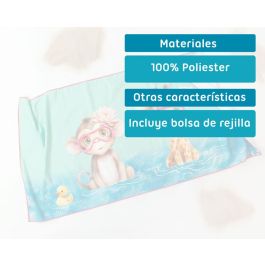 KioKids Toalla de Playa y Piscina Microfibra Secado Rápido Absorbente Niños Estampado Animales Turquesa 75x150 cm con Bolsa Transporte
