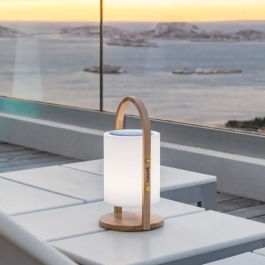 Lumisky LUM3760119731178 Lámpara Altavoz Bluetooth Inalámbrico Mango Madera LED Blanco Multicolor Regulable 37 cm