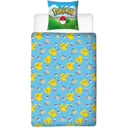 Pokemon Juego de Cama Pikachu y Amigos Azul Microfibra Funda Nórdica 140x200 cm + Funda Almohada 63x63 cm