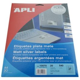 Apli Etiquetas Adhesivas Metalizadas Plata 63,5x29,6 mm, Pack 20 Hojas (540 Etiquetas), Ideal para Láser Precio: 27.59000013. SKU: S8400939