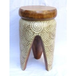 DKD Home Decor Mesita Auxiliar Balinesa de Albasia Natural y Blanco con Diseño de Círculos 29x29x49 cm Precio: 44.5764. SKU: S3034202