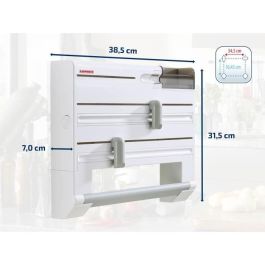 Leifheit Dispensador de 3 rollos Parat Plus con compartimento, para bolsas y cinta adhesiva, acero inoxidable, Blanco y gris